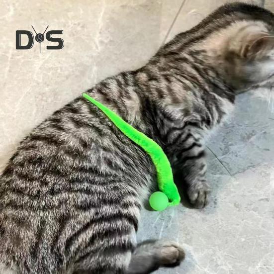 Интерактивный прыгучий мяч с хвостом, разноцветный пушистый червяк, прыгучий мяч для кошек, игрушка для преследования кошек в помещении в виде радужного червяка