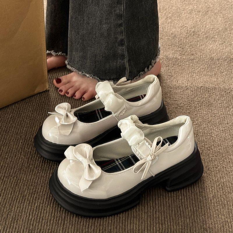 Французские ретро потрясающие туфли на толстом каблуке из маленькой кожи женские летние туфли Мэри Джейн с бантом на платформе универсальные с юбкой туфли