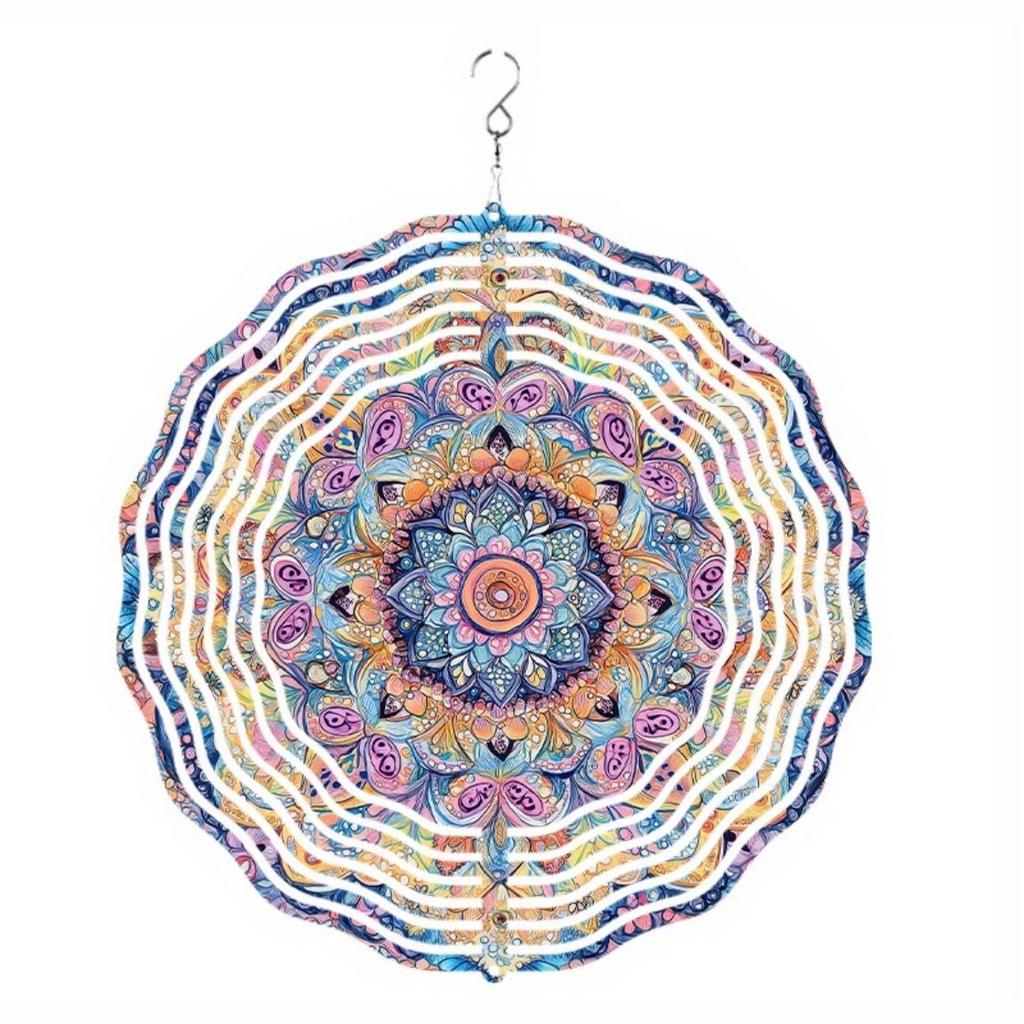 3D Мандала Цветок Колокольчик Ветра Яркий Металлический Кинетический Подвесной Скульптурный Декор Красочный Дизайн Лепестков для Внутреннего Наружного Садового Декора Украшение Комнаты