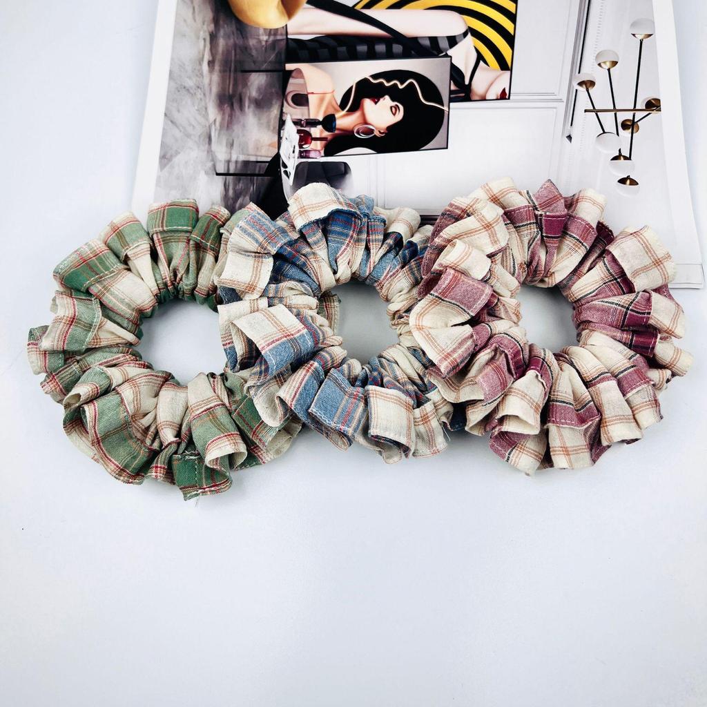 Ретро градиентная клетчатая полосатая резинка-скранчи - Винтажная резинка для волос для женщин