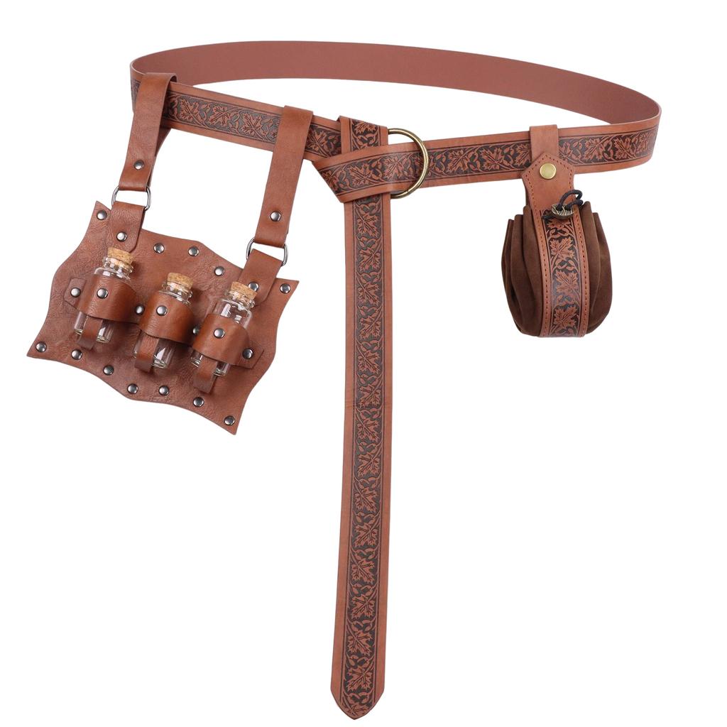 Vintage Medieval Alchemist Fanny Pack Cosplay Elf Leaf Vintage Embossed Belt Skirt Clip Witch Magic Bottle Halloween Cosplay