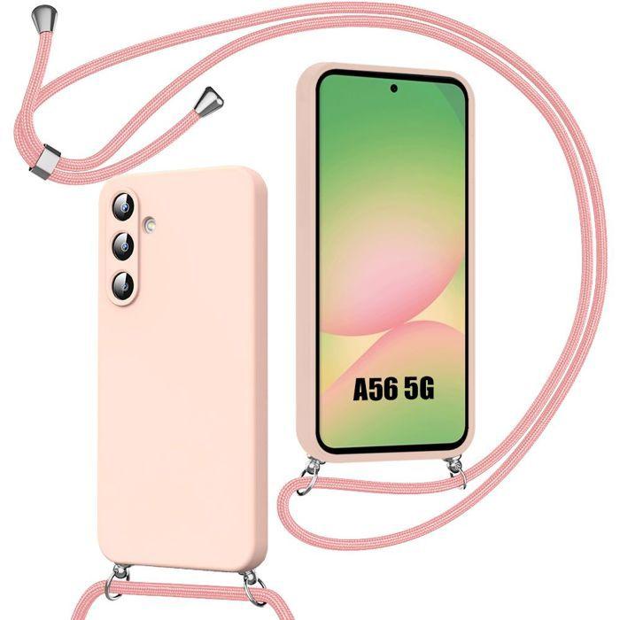 Protective Case - BOOLING - for Samsung Galaxy A56 5G - Shockproof - Silicone - Pink Lanyard