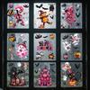 Easy Apply Halloween Window Ornaments 9 Pcs Pink Static Clings, Cute Skull Witch Castle Bat Pumpkin Festive Glass Decorations for Classroom