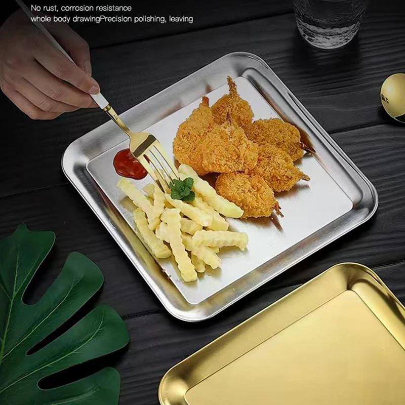 Luxury Square Food-grade Steel Serving Tray,coffee Tray,desserts – Elegant Serving Platters for Cafe, Restaurant Bathroom Tray