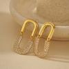 U-Shaped Stud Earrings With Full Crystal Pave Oval Design Sterling Gold Plated Minimalist Chic Women