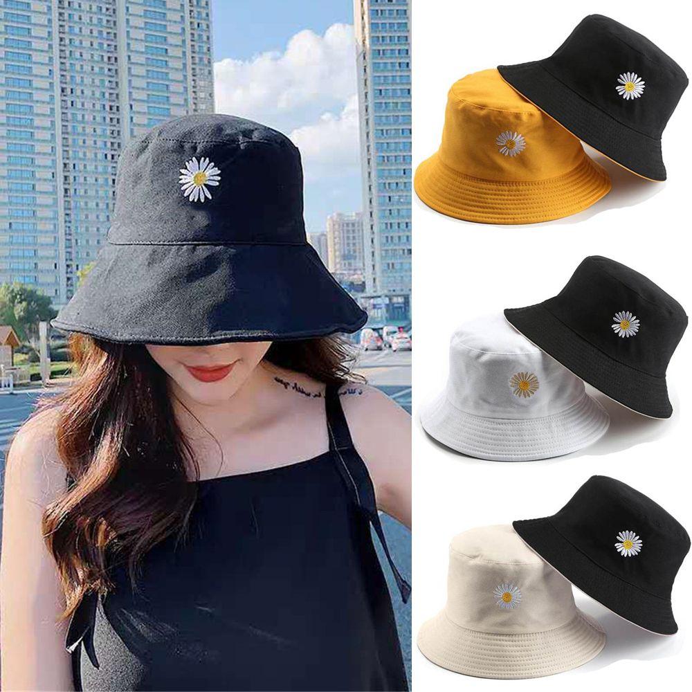 Spring Summer Portable Daisies Foldable Sun Hat Bucket Hat Fisherman Cap Beach Cap