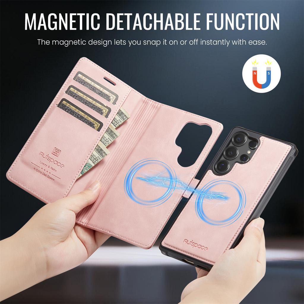 2-in-1 Magnetic Detachable Wallet Case for Samsung Galaxy S25/S25 Plus/S25 Ultra/S25 Edge - PU Leather, Card Slots, Wireless Charging, 360° Protection
