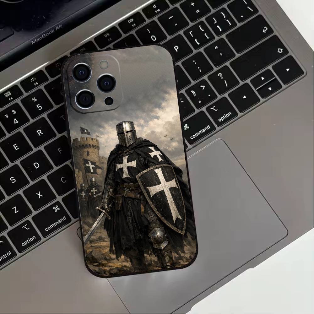 Крестоносец Тамплиер Рыцарь искусство Чехол для телефона Для iPhone 17,16,15,14,13,12,11 Plus,Pro Max,XS,Мягкий силиконовый Черный чехол
