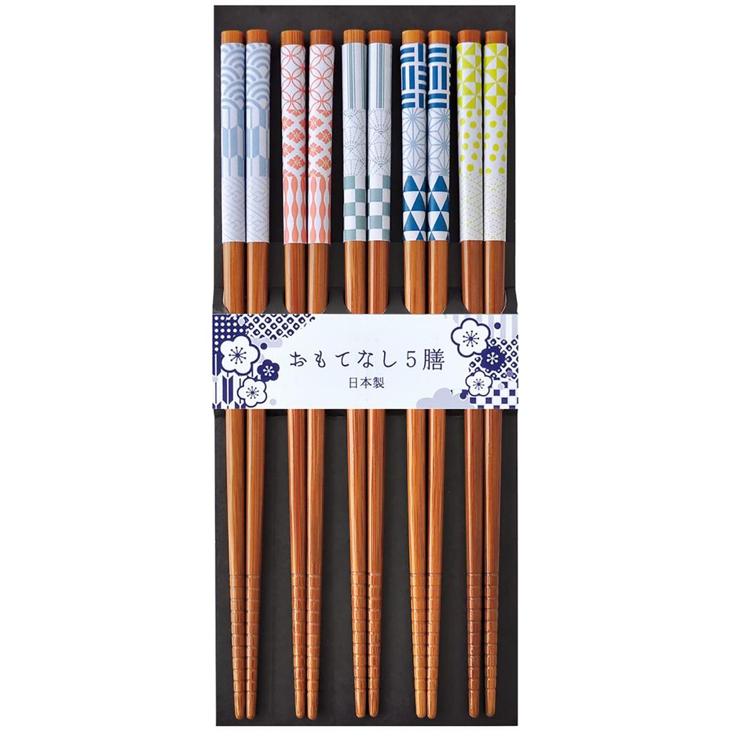 Wakasa Lacquer Set of for Made of Made In Product Number 265090 Chopsticks, Non-Slip, 22.5cm, 5, Guests, Bamboo, Clank-Clunk Style, Japan,