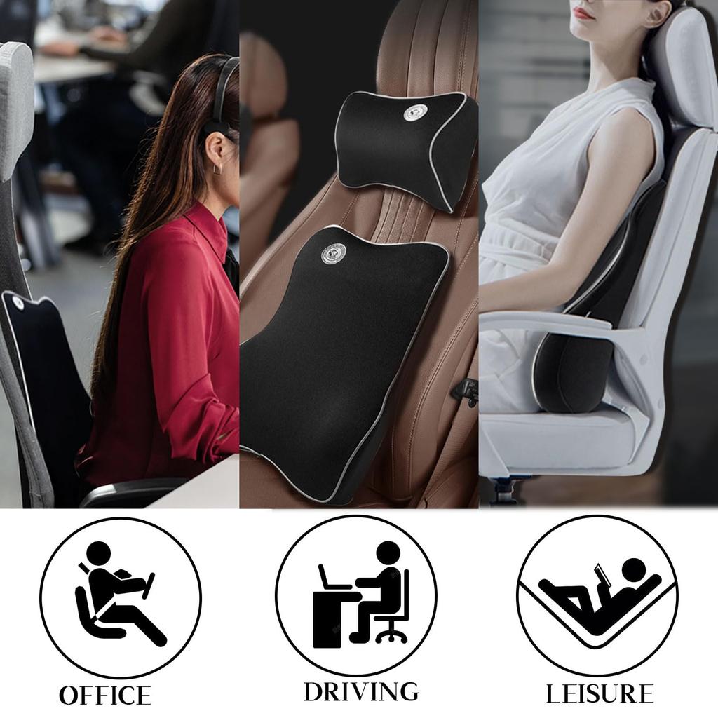 Ecloud Shop Lumbar Support Cushion Neck Pillow Ergonomic Universal Fit for Major Car B0013 Car/Headrest Kit, Design, Seats, Black,