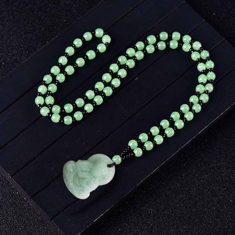 Ethnic Style Imitation Malachite Guanyin Buddha Sweater Chain Necklace for Men & Women
