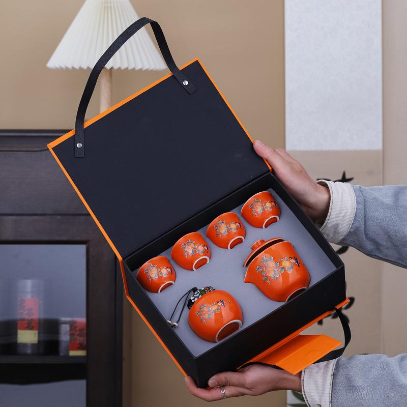 Керамический дорожный чайный набор для приготовления чая на открытом воздухе, чашка куайке для чая кунг-фу, портативная сумка для хранения, хурма, набор из одного чайника и трех чашек