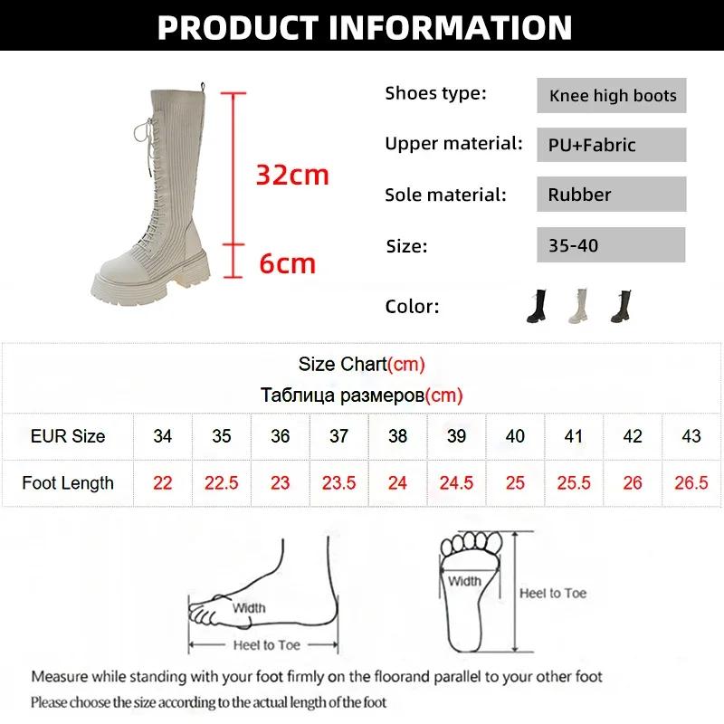 Rimocy 2025 Autumn Winter New Chunky Platform Long Boots Women Thick-soled Stretch Knitted Knee High Boots Woman Botas De Mujer