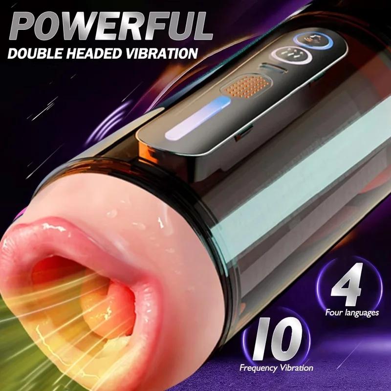 Realistic Oral Vagina Two Head Use Male Masturbator Automatic Vibrating Moaning Pocket Pussy Voice Blowjob Cup Sex Toys for Men