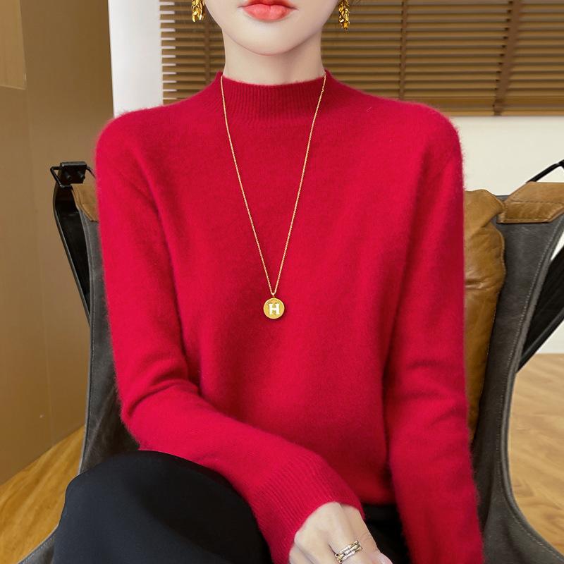 DAFIFY Women's Fashion Casual Fall Winter Solid Color Print Long Sleeve Half Turtleneck Sweaters