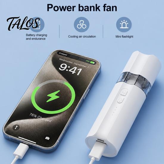 Портативный ручной вентилятор Talos с Power Bank и фонариком, перезаряжаемый складной вентилятор на шею, с большой батареей, тихая работа, настольный, для использования на улице и дома