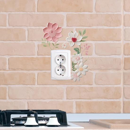 Flower Switch Sticker Removable Self-adhesive Waterproof PVC Living Room Bathroom Light Switch Wall Socket Outlet Decoration Decal