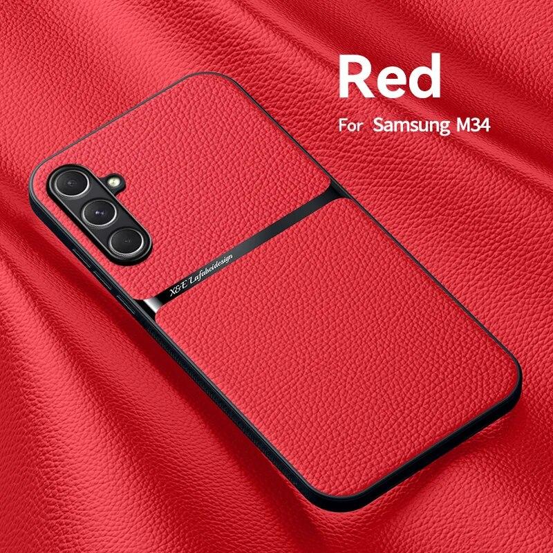 Для Samsung Galaxy M34 5G чехол автомобильный магнитный держатель кожаные чехлы для телефонов Samsung M34 M 34 5G SM-M346B противоударная задняя крышка
