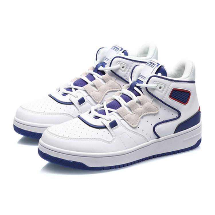 Li Ning Attack 2020 Shock Absorption Non-Slip Wear-Resistant Mid-Top Retro Basketball Shoes Women Sneakers White Blue AGBQ116-1