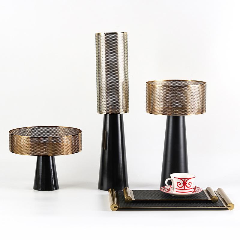 Creative Metal Leather Rectangular Cylindrical Handle Tray Model Room Sales Office Living Room Dining Room Scroll Storage Tray