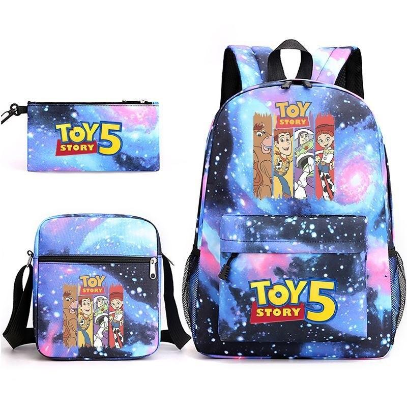 Toy Story Cartoon Print Oxford Canvas Backpack With Zipper Closure For Casual Travel Teens