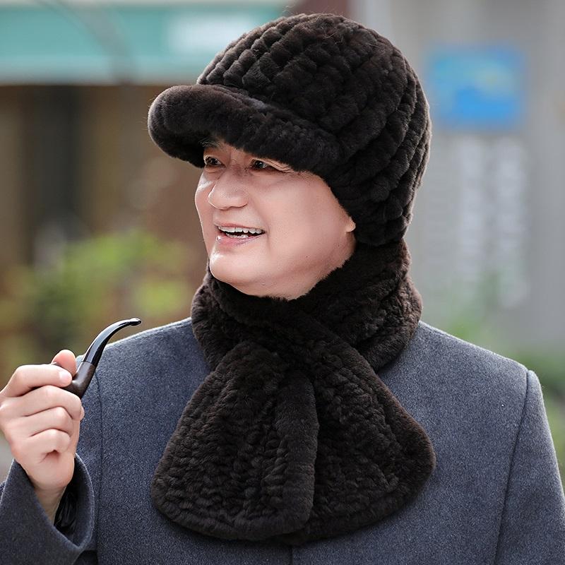 Шапка отца среднего возраста и старика, мужской шарф, теплая, утолщенная шляпа из меха бобрового кролика для старика зимой.