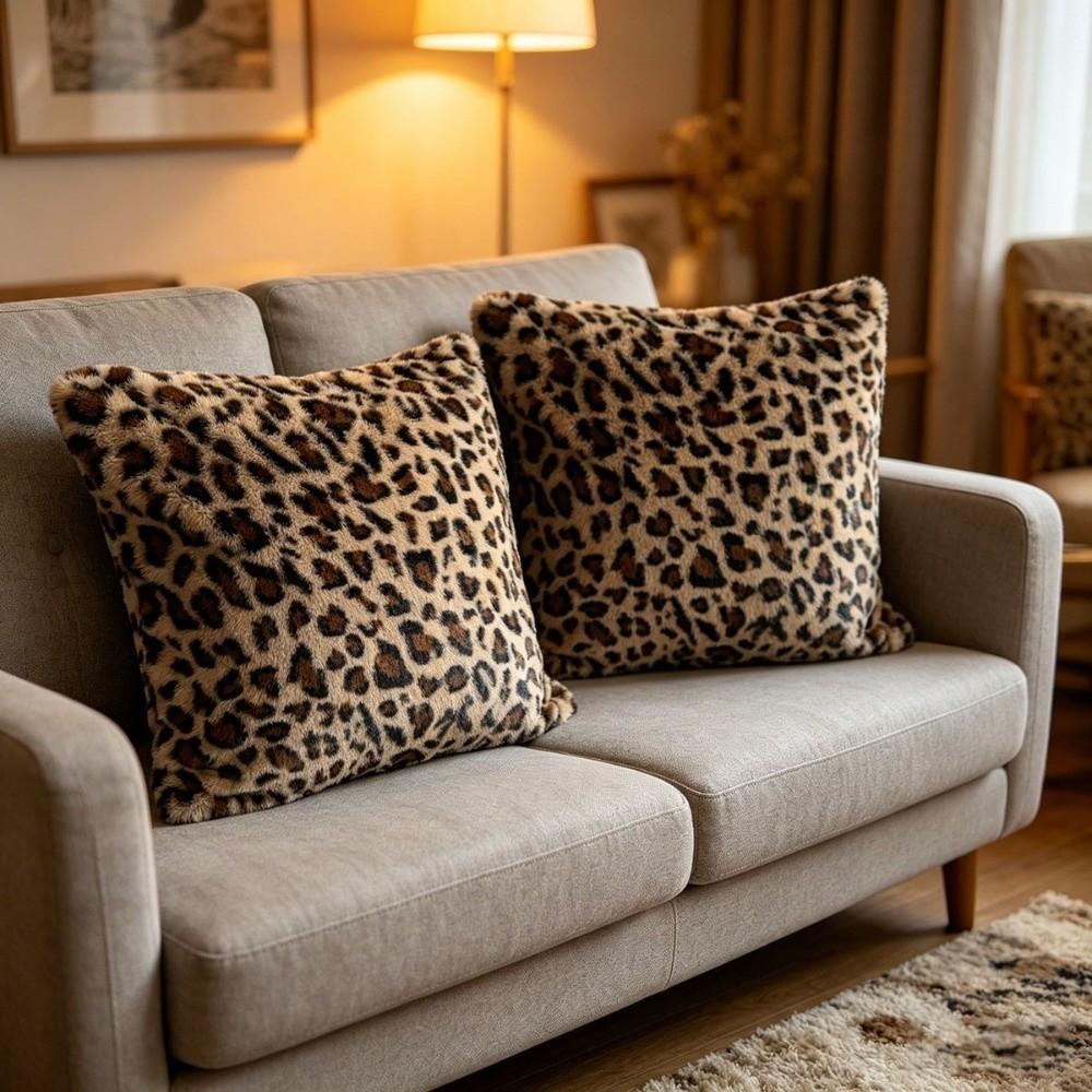 Leopard Print Throw Pillow Cover 45x45 Size Shaggy Pillow Case Faux Fur Pillowcase Bed Decor