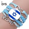 Круглый браслет с декором в виде флага Израиля, многослойный регулируемый браслет ручной работы, металлический декор с буквами, браслет из искусственной кожи, ювелирное изделие, подарок