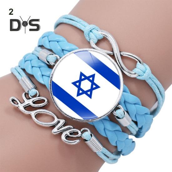 Круглый браслет с декором в виде флага Израиля, многослойный регулируемый браслет ручной работы, металлический декор с буквами, браслет из искусственной кожи, ювелирное изделие, подарок