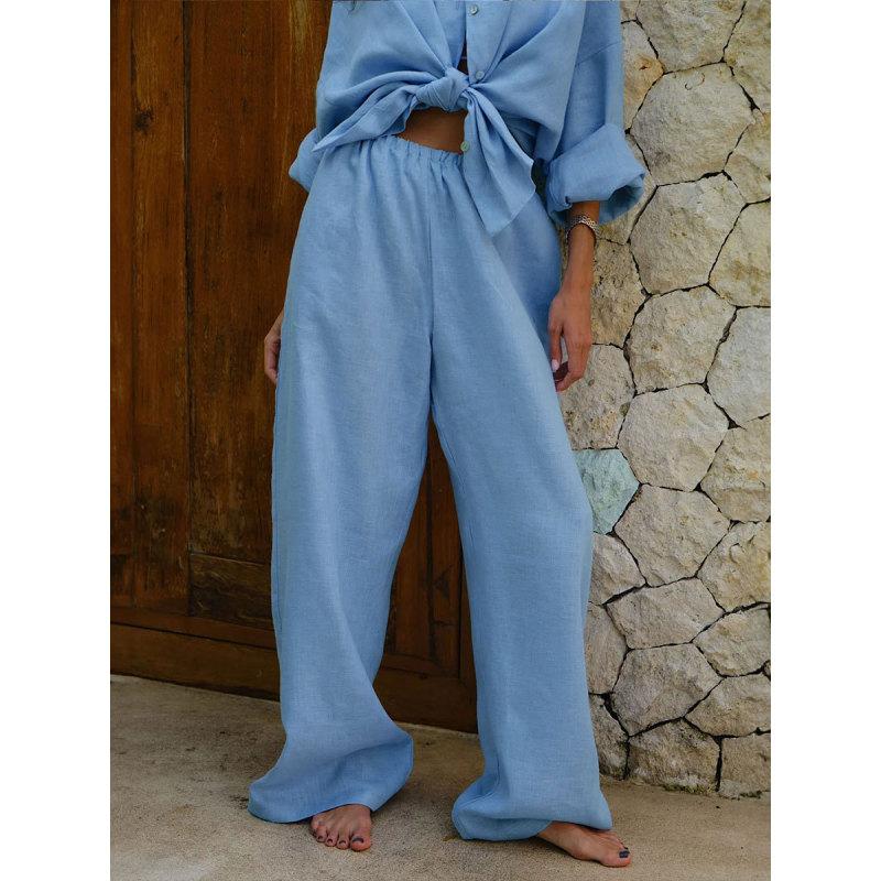 Tooxika Ladies Новый свободный комплект из хлопковой рубашки и широких брюк