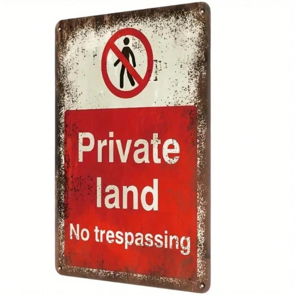 Vintage Metal Sign No Trespassing Private Land Warning Retro Tin Wall Decor 8x12 Inches
