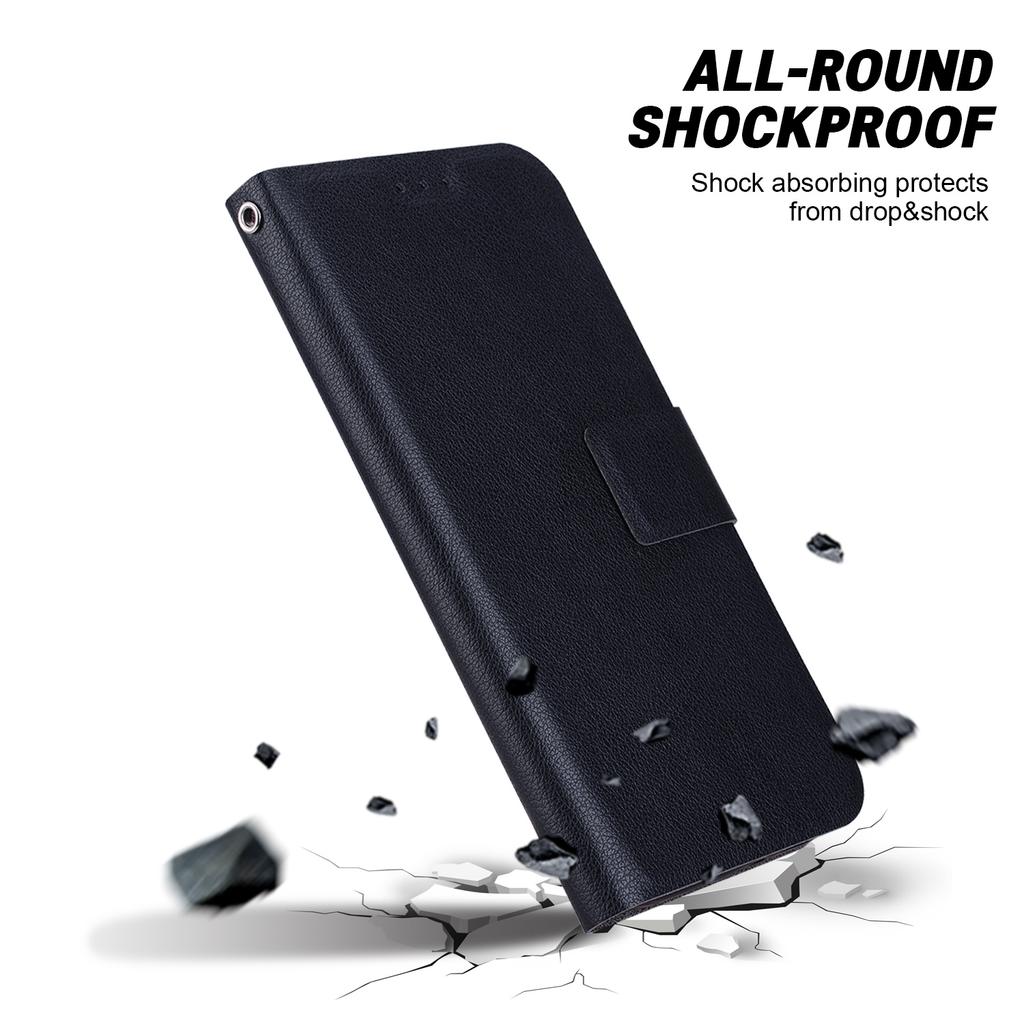 Чехол для iPhone 16 Ультратонкий из ПУ кожи + ТПУ Чехол для телефона со слотом для карт - Черный