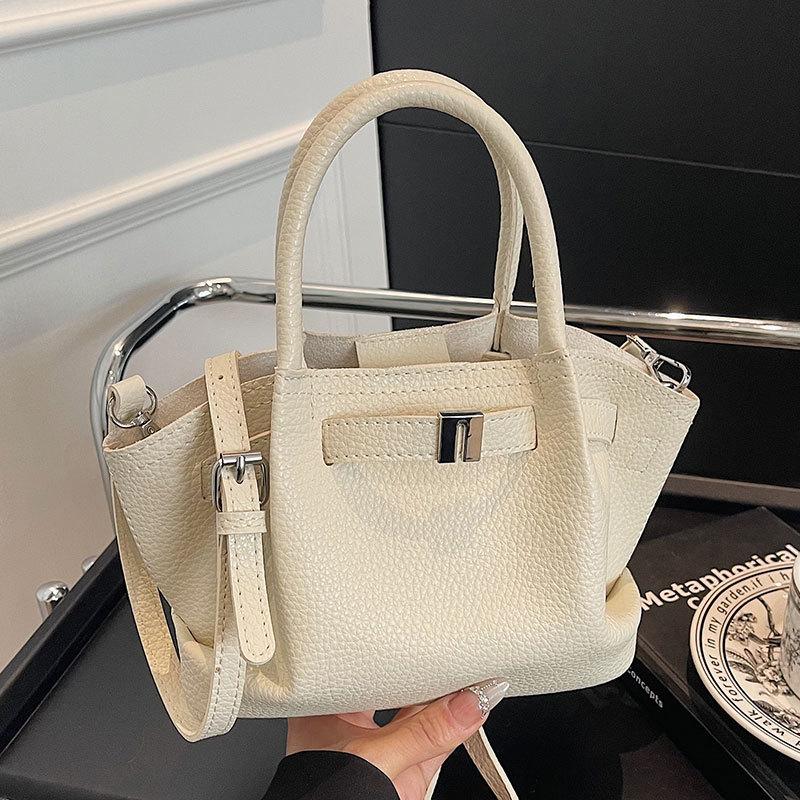 2025 New High-grade Texture Lychee Pattern Temperament Portable Pleated Bucket Bag Versatile Fashion Simple Messenger Women's Bag