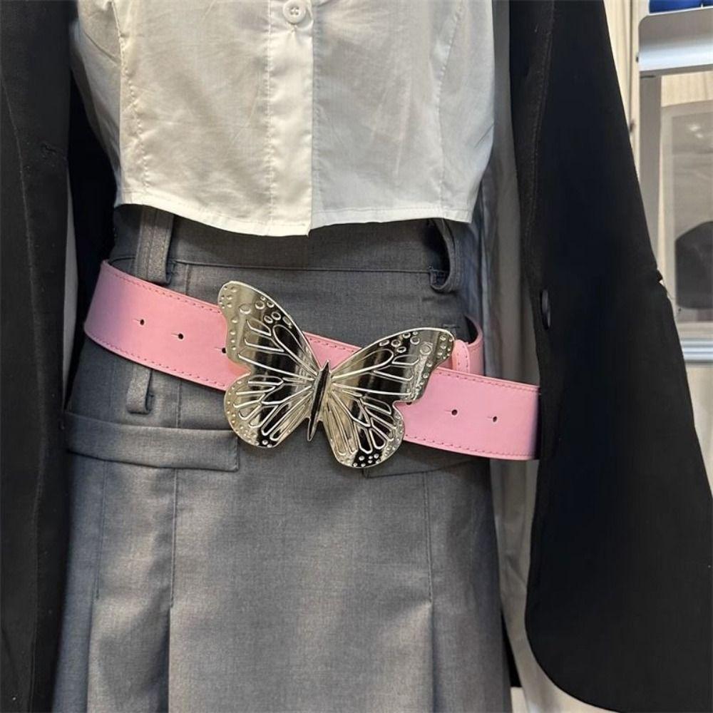 Zinc Zinc Alloy PU Leather Belt Metal Buckle Jeans Waistband Vintage Butterfly Belt Daily