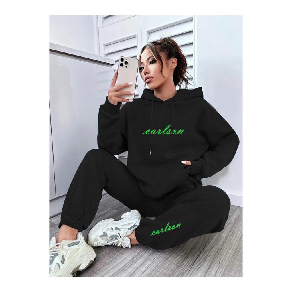 Сезонный спортивный костюм Carslon с капюшоном и комбинированным низом и верхом с принтом