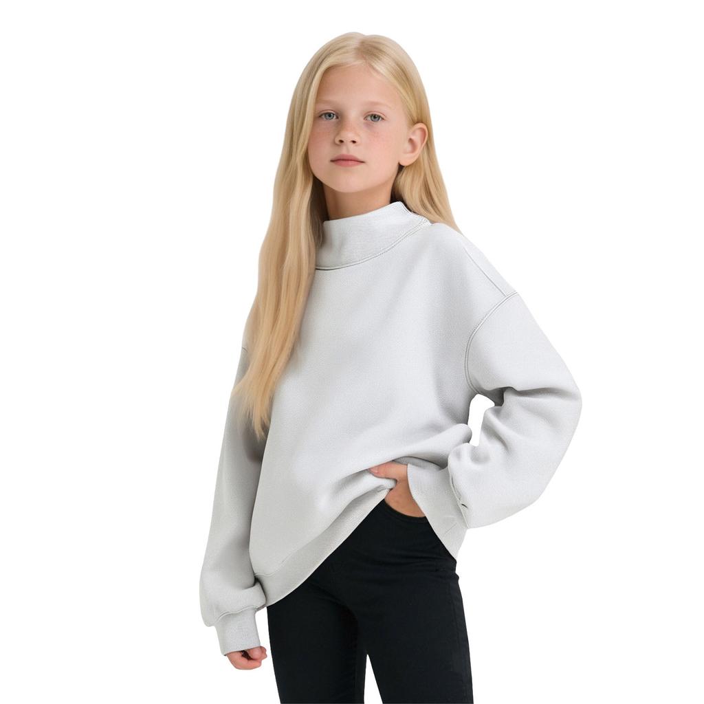 Girls’ Oversized Mock Neck Sweatshirt, Long Sleeve Pullover Top, Soft Fleece Casual Wear for Fall and Winter