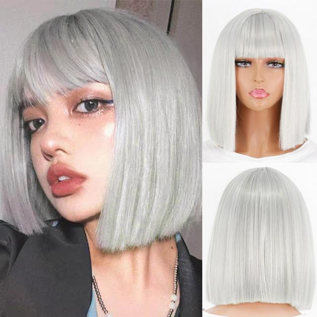 MISS WIG Женский короткий полужелтый черный прямой парик Боб с челкой, парик из синтетического волокна для женщин, повседневная одежда для косплея