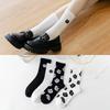 Women's Mid-Tube Cotton Socks - Black & White Japanese Embroidered Design for Autumn/Winter