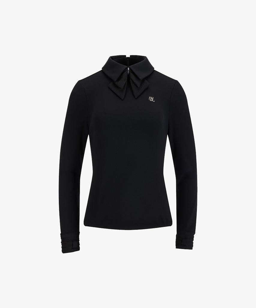 FAIRLIAR GOLF Double Chiffon Ribbon Collar T-Shirt (Black)