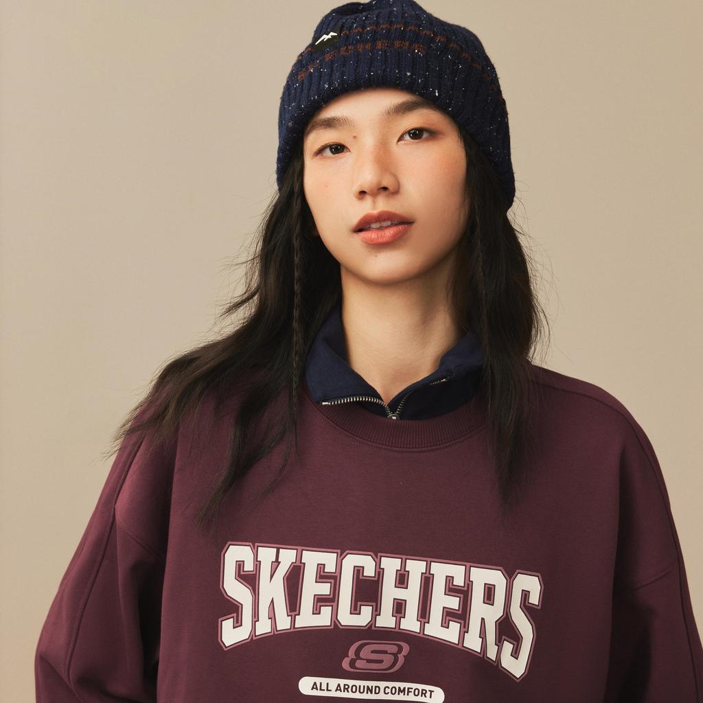 Skechers Спортивный Стиль Жизни Колледж Стиль Буквы Винтажный Американский Вязаный Пуловер Круглый Вырез Удобный Модный Универсальный Свитшот L324U100-02C9
