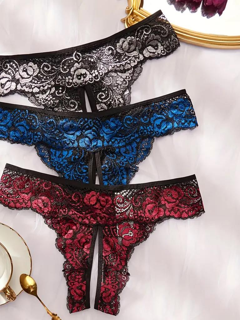 Transparent Lace Romantic Floral Thong Soft Seductive Crotchless Women's Underwear Sexy G-string Comfortable Female Lingerie