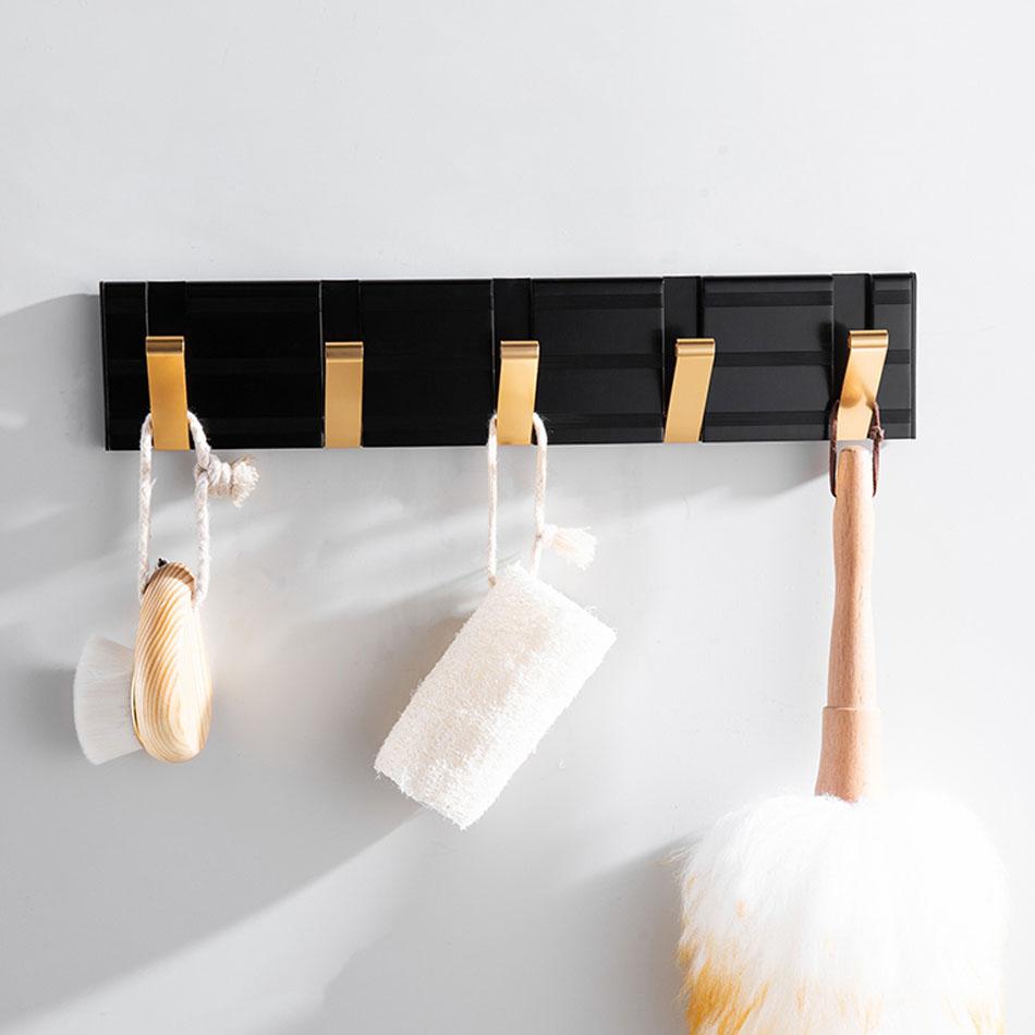 Невидимый складной настенный крючок, черный, серебристый, золотой, алюминиевый, для прихожей, ванной, туалета, двери, для хранения одежды и полотенец 1 2 3 4 5 6 Крючки
