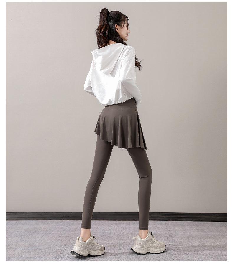 Women's Yoga Shark Pants with Attached Skirt - Quick-Dry, No Line, Autumn/Winter