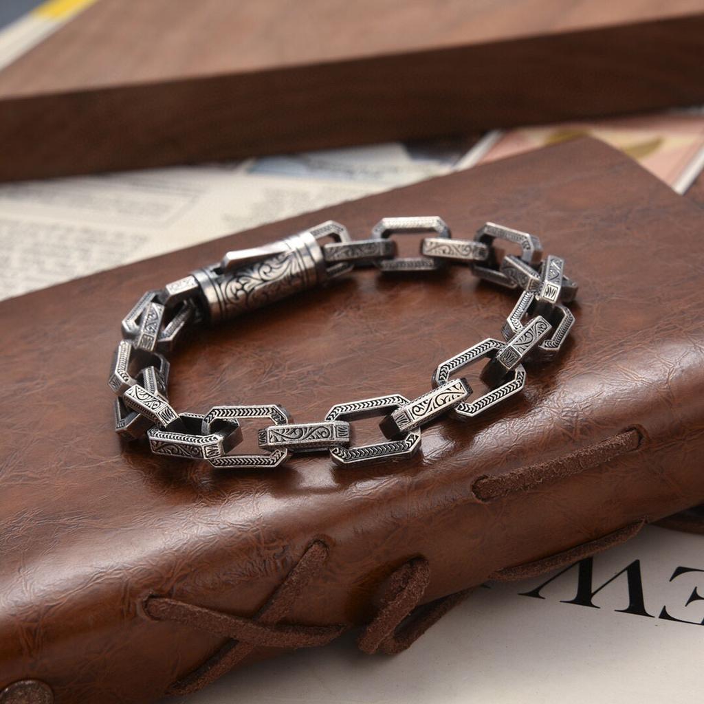 S925 Tyenivy Grass Pattern Retro Personalized Creative Geometric Bracelet Men 'S Hip Hop Trend Chain Jewelry Gift