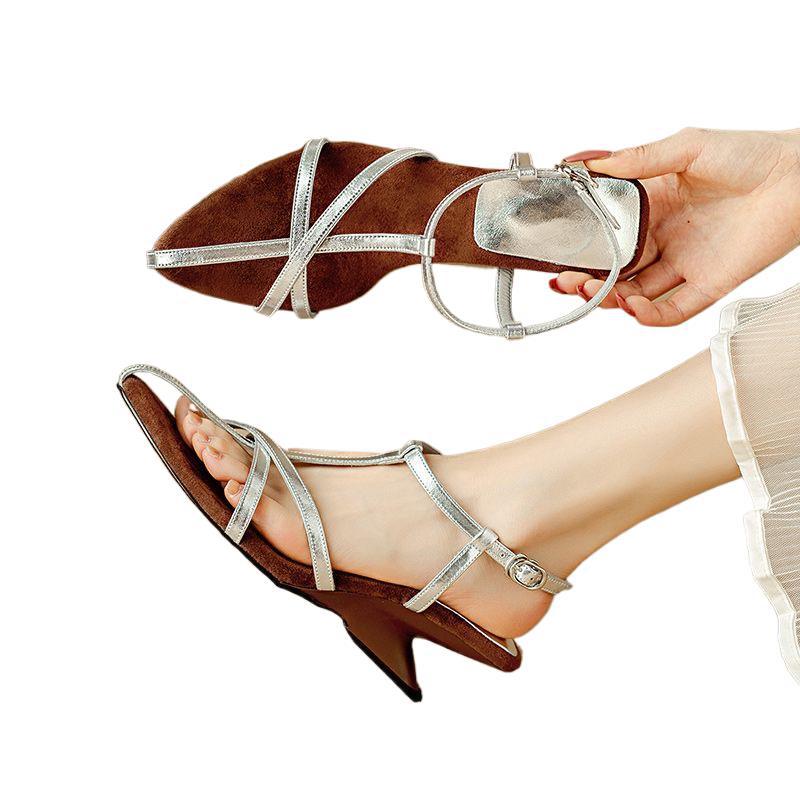 Плетеные римские сандалии с сумкой на голове, женская летняя одежда с юбками, наступать на дерьмо, острые каблуки не утомляют