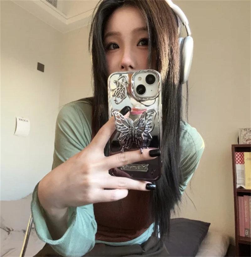 Чехол для телефона с 3D бабочкой и полым кронштейном для iPhone 15 ProMax 14 13 Pro Max 15 12 Pro, модный матовый чехол-подставка с градиентным покрытием