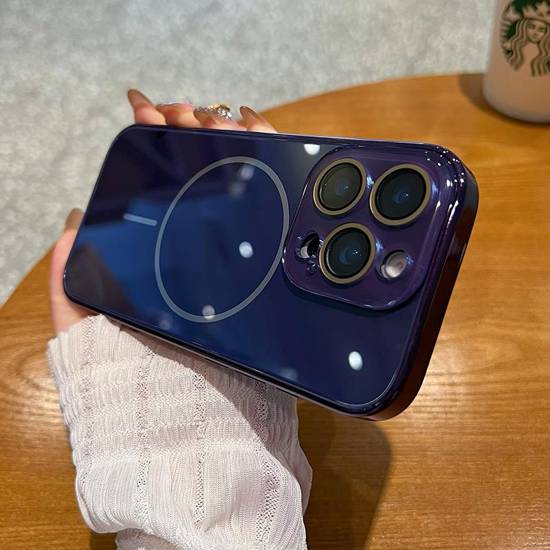 Applicable to iPhone16 electroplated glass thin ring magnetic mobile phone case Apple 15 lens film protective case