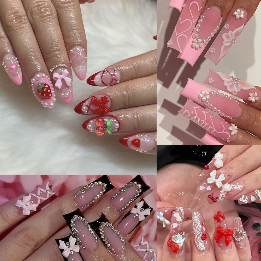 Bowknot Flower 3D Acrylic Nail Charms Sweet Nail Parts Kits Nail Art Decorations Set  for Nail Art