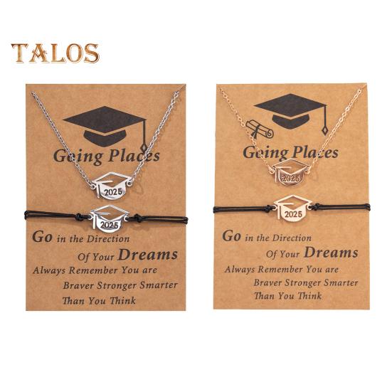 Комплект ювелирных изделий на выпускной 2025 года, ожерелье из нержавеющей стали, браслет, набор с карточкой, подарки на выпускной 2025 года для друзей