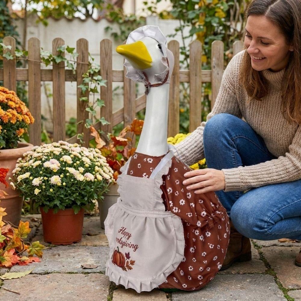 Pumpkin Print Thanksgiving Porch Goose Dress Outfit Goose Apron Suit for 23 Inch Yard Goose